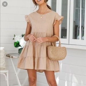 Relaxed Drape Design Apricot Mini Dress